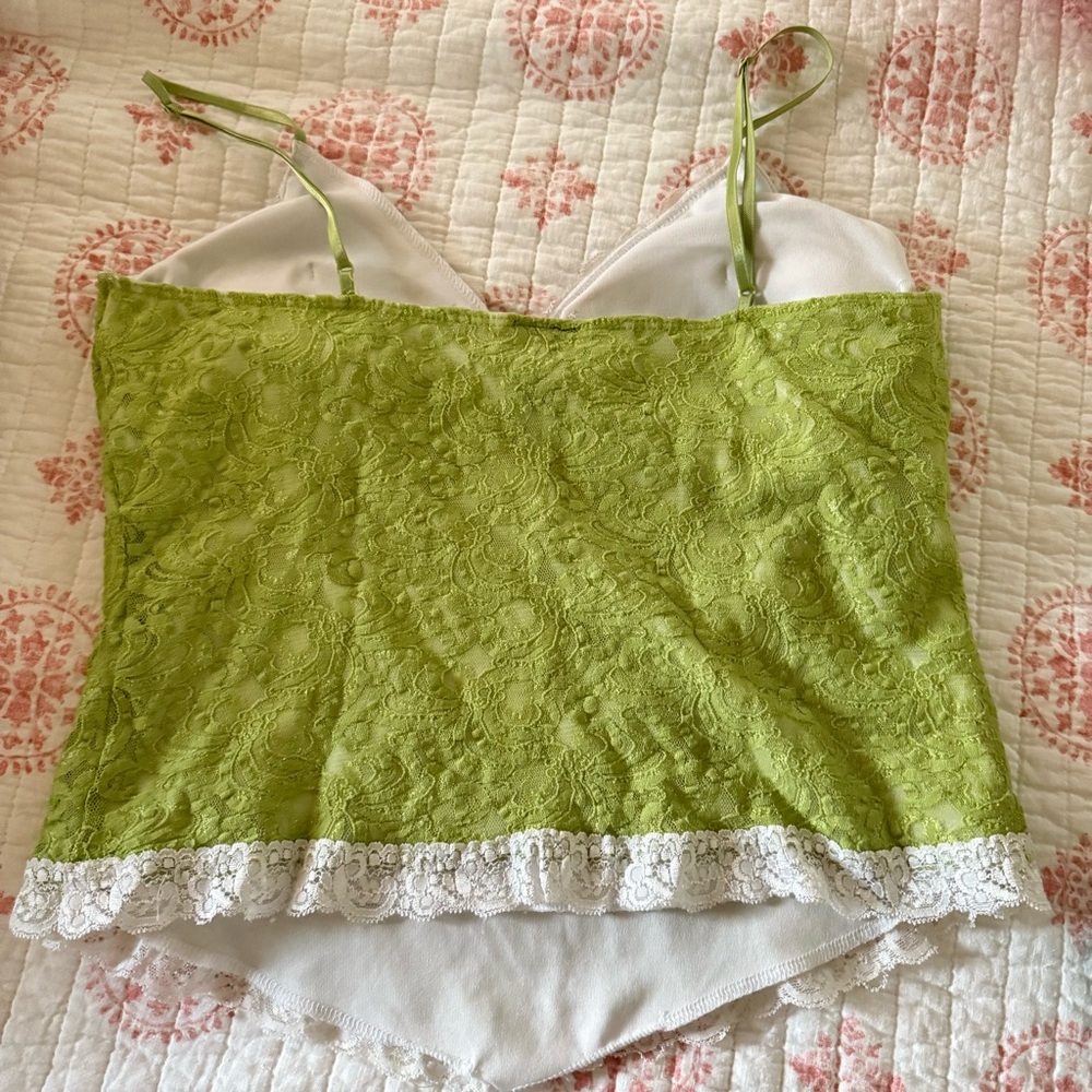 Vintage Y2K Lace Green Dainty Delicate Coquette Camisole Fairycore Tank Top - Picture 12 of 12
